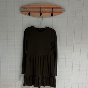 Long Sleeve Olive Green Ribbed Tunic Dress